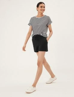 Coupon 🤩 M&S Collection Cotton Rich Jersey High Waisted Shorts 🧨 -Women's Holiday Shop Sales SD 01 T57 7185 Y0 X EC 2
