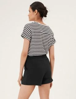 Coupon 🤩 M&S Collection Cotton Rich Jersey High Waisted Shorts 🧨 -Women's Holiday Shop Sales SD 01 T57 7185 Y0 X EC 3