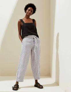 Cheapest ⌛ M&S Collection Pure Linen Belted Balloon Trousers ✔️ -Women's Holiday Shop Sales SD 01 T57 7687 V4 X EC 0