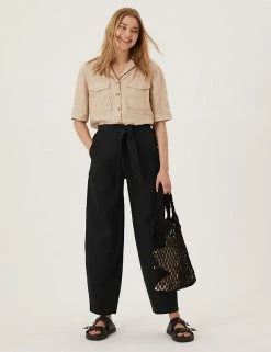Cheapest ⌛ M&S Collection Pure Linen Belted Balloon Trousers ✔️
