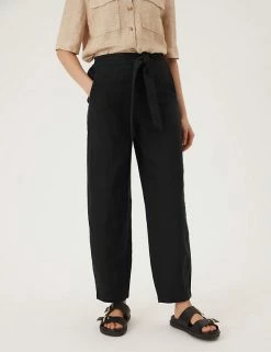 Cheapest ⌛ M&S Collection Pure Linen Belted Balloon Trousers ✔️ -Women's Holiday Shop Sales SD 01 T57 7687 Y0 X EC 1