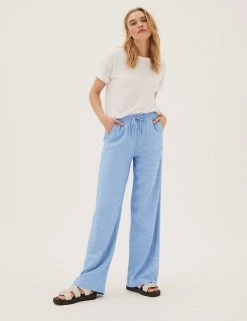 Best deal ✔️ M&S Collection Linen Rich Wide Leg Trousers ✔️ -Women's Holiday Shop Sales SD 01 T57 7996 SY X EC 1