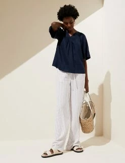 Best deal ✔️ M&S Collection Linen Rich Wide Leg Trousers ✔️ -Women's Holiday Shop Sales SD 01 T57 7996 V4 X EC 1
