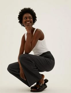 Best deal ✔️ M&S Collection Linen Rich Wide Leg Trousers ✔️ -Women's Holiday Shop Sales SD 01 T57 7996 Y0 X EC 0