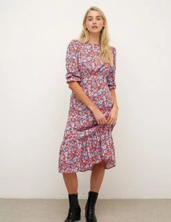 Promo 😀 Nobody's Child 👗 Dresses Floral Puff Sleeve Midaxi Tea 👗 Dress 🛒