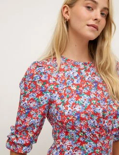 Promo 😀 Nobody's Child 👗 Dresses Floral Puff Sleeve Midaxi Tea 👗 Dress 🛒 -Women's Holiday Shop Sales SD 01 T82 2917 B4 X EC 4