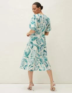 Promo 😉 Phase Eight 👗 Dresses Pure Cotton Leaf Print Midi Skater 👗 Dress 🎁 -Women's Holiday Shop Sales SD 01 T83 5321 E4 X EC 2