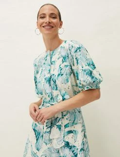 Promo 😉 Phase Eight 👗 Dresses Pure Cotton Leaf Print Midi Skater 👗 Dress 🎁 -Women's Holiday Shop Sales SD 01 T83 5321 E4 X EC 3