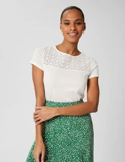 Top 10 ๐ HOBBS Women Cotton Modal Blend Broderie Detail T-Shirt โ