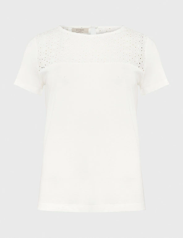 Top 10 🎁 HOBBS Women Cotton Modal Blend Broderie Detail T-Shirt ⌛ 2 Top 10 🎁 HOBBS Women Cotton Modal Blend Broderie Detail T-Shirt ⌛ - Image 2