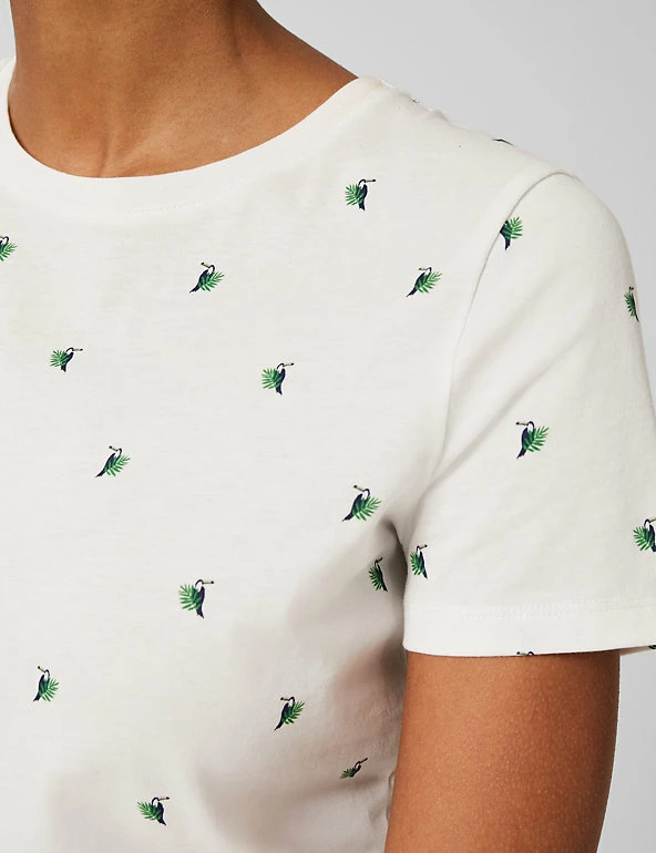 Promo 👏 HOBBS Women Pure Cotton Printed Crew Neck T-Shirt ⌛ 4 Promo 👏 HOBBS Women Pure Cotton Printed Crew Neck T-Shirt ⌛ - Image 4