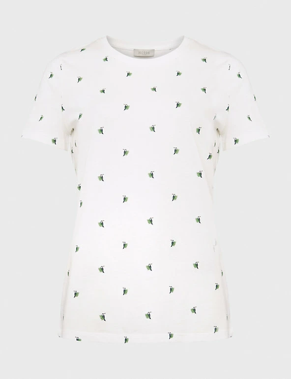 Promo 👏 HOBBS Women Pure Cotton Printed Crew Neck T-Shirt ⌛ 2 Promo 👏 HOBBS Women Pure Cotton Printed Crew Neck T-Shirt ⌛ - Image 2
