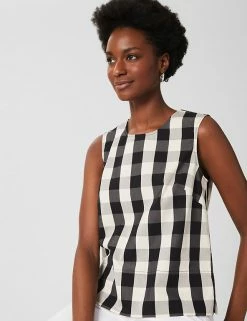 Hot Sale 🎉 HOBBS Women Cotton Rich Checked Sleeveless Peplum Top 👏 7 Hot Sale 🎉 HOBBS Women Cotton Rich Checked Sleeveless Peplum Top 👏 -Women's Holiday Shop Sales SD 01 T83 6083 Y4 X EC 1