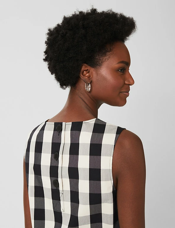 Hot Sale 🎉 HOBBS Women Cotton Rich Checked Sleeveless Peplum Top 👏 4 Hot Sale 🎉 HOBBS Women Cotton Rich Checked Sleeveless Peplum Top 👏 - Image 4