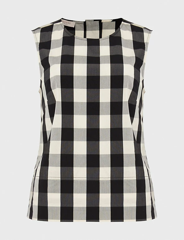 Hot Sale 🎉 HOBBS Women Cotton Rich Checked Sleeveless Peplum Top 👏 2 Hot Sale 🎉 HOBBS Women Cotton Rich Checked Sleeveless Peplum Top 👏 - Image 2