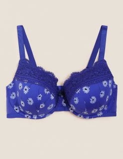 Cheapest 🌟 M&S Collection Lingerie Printed Lace Trim Wired Full Cup Bra A-E 🔥