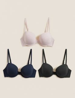 Discount 🤩 M&S Collection 3pk Wired Balcony Bras A-E 🔔 -Women's Holiday Shop Sales SD 02 T33 0335 D6 X EC 0