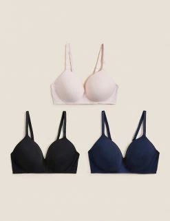 Hot Sale 🔔 M&S Collection 3pk Non Wired T-Shirt Bras A-E ⭐ -Women's Holiday Shop Sales SD 02 T33 3006 D6 X EC 0