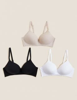 Hot Sale 🔔 M&S Collection 3pk Non Wired T-Shirt Bras A-E ⭐
