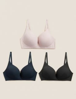 Cheapest 🎉 M&S Collection Lingerie 3pk Non Wired Plunge T-Shirt Bras A-E 🥰 -Women's Holiday Shop Sales SD 02 T33 3276 D6 X EC 0