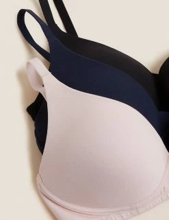 Cheapest 🎉 M&S Collection Lingerie 3pk Non Wired Plunge T-Shirt Bras A-E 🥰 -Women's Holiday Shop Sales SD 02 T33 3276 D6 X EC 5