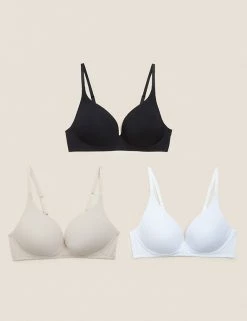 Cheapest 🎉 M&S Collection Lingerie 3pk Non Wired Plunge T-Shirt Bras A-E 🥰