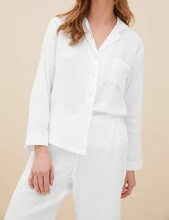 Cheapest 🛒 M&S Collection Pyjamas Muslin Rever Collar Pyjama Set 🛒 -Women's Holiday Shop Sales SD 02 T37 1137J Z0 X EC 2