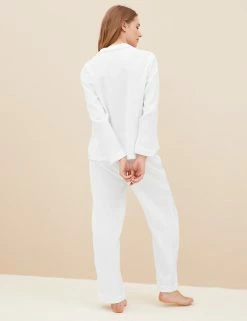 Cheapest 🛒 M&S Collection Pyjamas Muslin Rever Collar Pyjama Set 🛒 -Women's Holiday Shop Sales SD 02 T37 1137J Z0 X EC 3