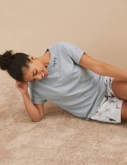 Best Pirce 🔥 M&S Collection Pyjamas Cotton Rich Cat Print Short Pyjama Set ❤️ -Women's Holiday Shop Sales SD 02 T37 4478F T4 X EC 1