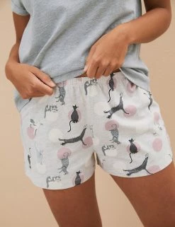 Best Pirce 🔥 M&S Collection Pyjamas Cotton Rich Cat Print Short Pyjama Set ❤️ -Women's Holiday Shop Sales SD 02 T37 4478F T4 X EC 3