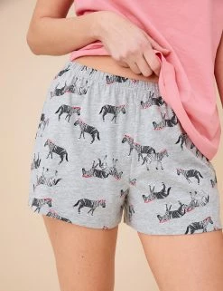 Best Sale 🤩 M&S Collection Pyjamas Cotton Rich Zebra Shortie Pyjama Set ✨ -Women's Holiday Shop Sales SD 02 T37 4481F T4 X EC 3