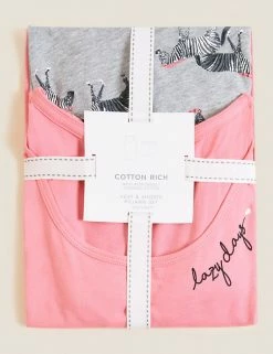 Best Sale 🤩 M&S Collection Pyjamas Cotton Rich Zebra Shortie Pyjama Set ✨ -Women's Holiday Shop Sales SD 02 T37 4481F T4 X EC 6