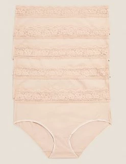 Promo 🎉 M&S Collection 5pk Cotton Lycra® & Lace Midi Knickers 🔥 -Women's Holiday Shop Sales SD 02 T61 5022M JT X EC 0