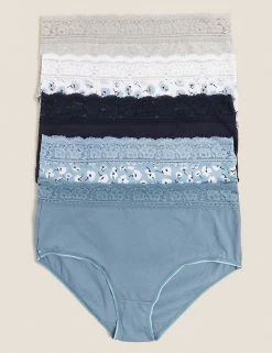 Best Pirce 🔔 M&S Collection Knickers 5pk Cotton & Lace Full Briefs 🌟