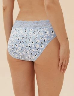 Budget ✔️ M&S Collection 5pk Cotton & Lace High Leg Knickers 👍 -Women's Holiday Shop Sales SD 02 T61 5024L E4 X EC 2
