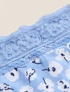 Budget ✔️ M&S Collection 5pk Cotton & Lace High Leg Knickers 👍 -Women's Holiday Shop Sales SD 02 T61 5024L E4 X EC 6