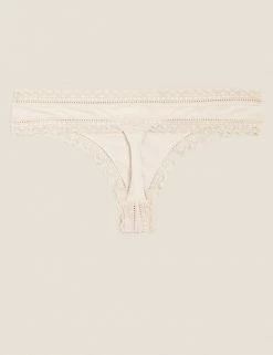 Deals 🥰 M&S Collection Knickers 5pk Microfibre & Lace Trim 🩴 Thongs 🤩 -Women's Holiday Shop Sales SD 02 T61 5100T JT X EC 4