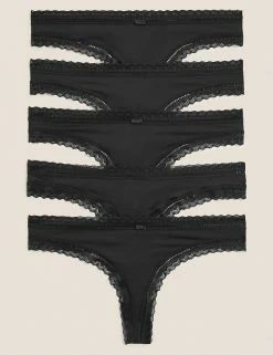 Deals 🥰 M&S Collection Knickers 5pk Microfibre & Lace Trim 🩴 Thongs 🤩