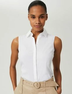 Best deal 👍 HOBBS 👕 Shirts & Blouses Cotton Rich Collared Fitted Sleeveless 👕 Shirt 🥰 -Women's Holiday Shop Sales SD 08 T83 2167 Z0 X EC 3