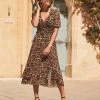 Hot Sale ✔️ SOSANDAR 👗 Dresses Animal Print V-Neck Waisted Midi Wrap 👗 Dress 🔔