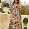 Deals 😉 SOSANDAR 👗 Dresses Animal Print Midi Waisted 👗 Dress 🔥