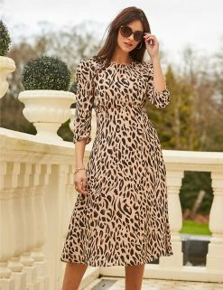 Deals 😉 SOSANDAR 👗 Dresses Animal Print Midi Waisted 👗 Dress 🔥