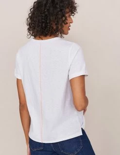 Promo 🔔 White Stuff Women Pure Cotton Embroidered Regular Fit T-Shirt 👍 -Women's Holiday Shop Sales SD 08 T83 3549 Z0 X EC 1