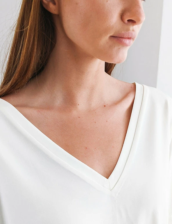 Outlet 🥰 SOSANDAR Women Jersey V-Neck T-Shirt ✔️ 4 Outlet 🥰 SOSANDAR Women Jersey V-Neck T-Shirt ✔️ - Image 4