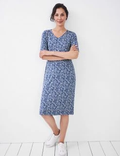 Cheapest 😍 White Stuff 👗 Dresses Jersey Printed V-Neck Midi Shift 👗 Dress 🎉