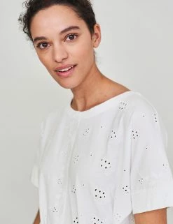 Flash Sale 🔥 White Stuff Women Pure Cotton Brodierie T-Shirt 🔔 -Women's Holiday Shop Sales SD 08 T83 5110 Z0 X EC 1