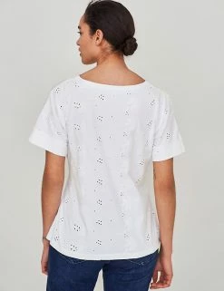 Flash Sale 🔥 White Stuff Women Pure Cotton Brodierie T-Shirt 🔔 -Women's Holiday Shop Sales SD 08 T83 5110 Z0 X EC 2