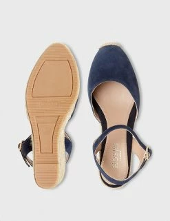 Budget 🌟 HOBBS 🩴 Sandals Suede Buckle Wedge Espadrilles 😍 -Women's Holiday Shop Sales SD 10 T83 1289 F0 X EC 1