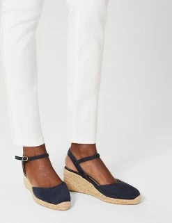 Budget 🌟 HOBBS 🩴 Sandals Suede Buckle Wedge Espadrilles 😍 -Women's Holiday Shop Sales SD 10 T83 1289 F0 X EC 3