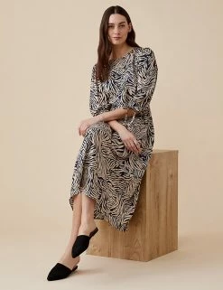 Best Sale 😀 Finery London 👗 Dresses Zebra Print Puff Sleeve Midi Tea 👗 Dress ❤️ -Women's Holiday Shop Sales SD 10 T83 5840 E6 X EC 1